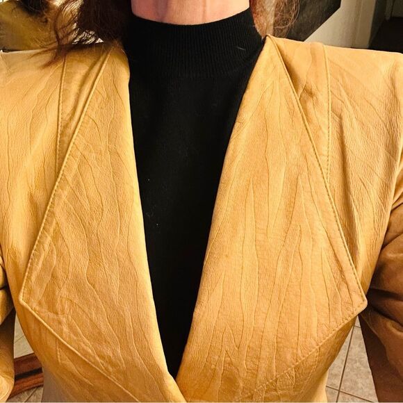 80s Leather zebra Print Tan Camel Embossed Blazer Midi Pencil Skirt Suit Set 10 - Picture 5 of 16